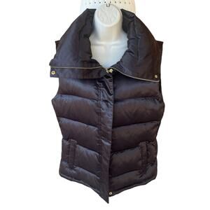 Talbots Down Puffer High Neck Puffer Vest Black Sheen Zip Front w/Snaps Womens M